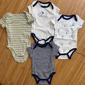 4 Short Sleeved Onesies, Size 0-3 Months
